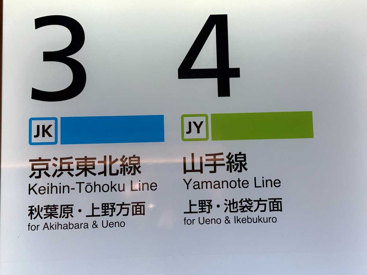 東京駅ホームにある番線番号と路線名の表示